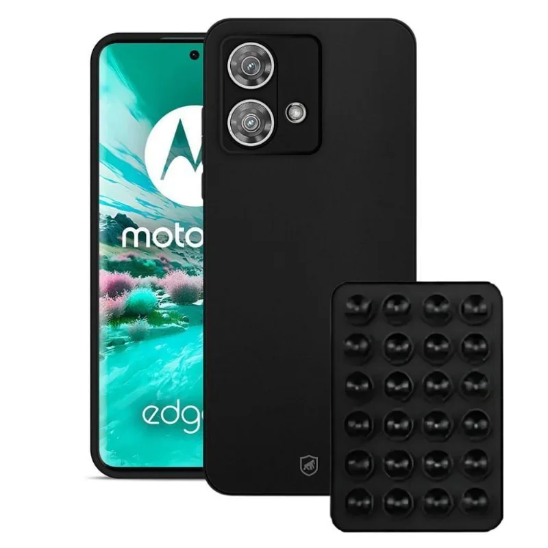 Capa Silicon Veloz Para Moto Edge 40 Neo + Ventosa - Preta