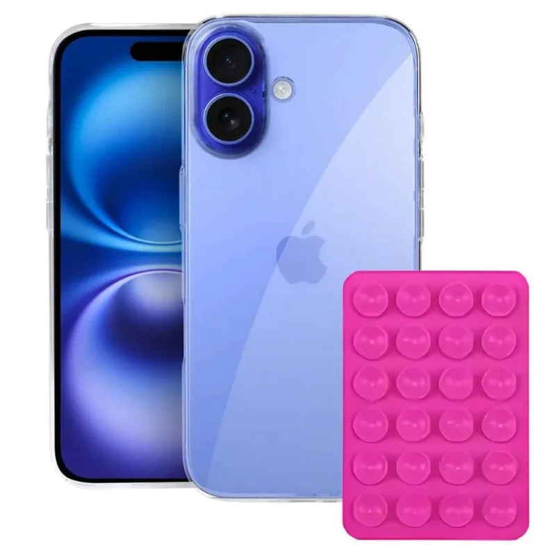Kit Capa Crystal Slim para Iphone 16 + Ventosa ROSA Gshield