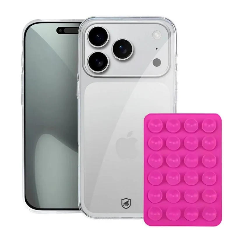 Capa Para Celular Suporte Ventosa Gshield Crystal Slim Para iPhone 17 Pro Acrílico E Silicone Rosa