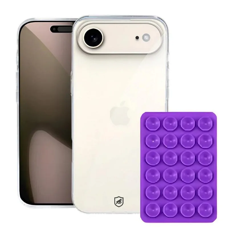 Capa para Celular + Suporte Ventosa Gshield Crystal Slim para Iphone 17 Air Acrílico e Silicone Roxo