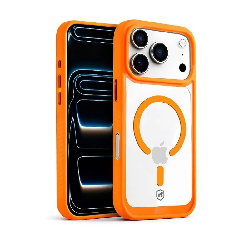 Capa case capinha para iPhone 18 Pro - Magsafe Wave Transparente - Laranja - Gshield