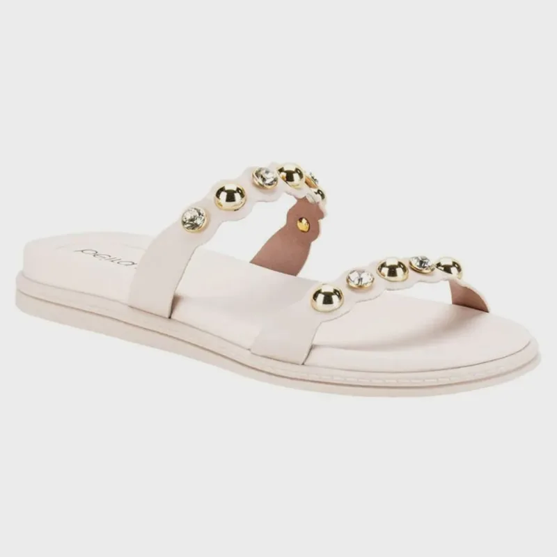 Tamanco Papete Flat Beira Rio Casual Esperas Douradas Branco Off
