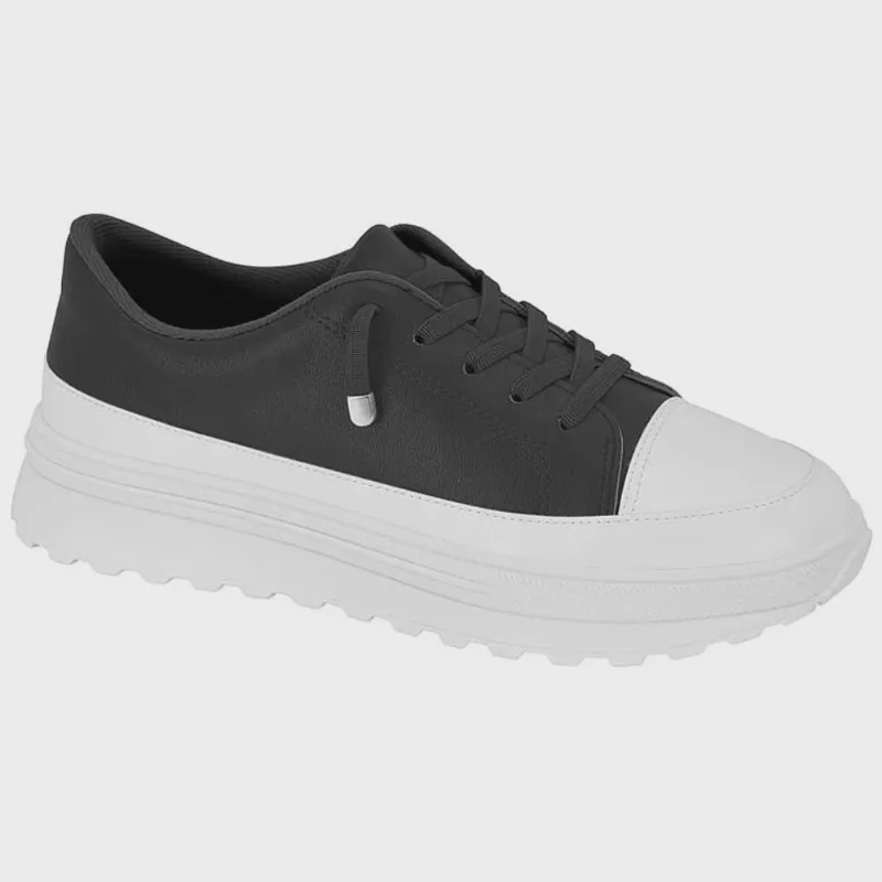 Tênis Casual Feminino Napa Preto Branco Moleca 5809.102