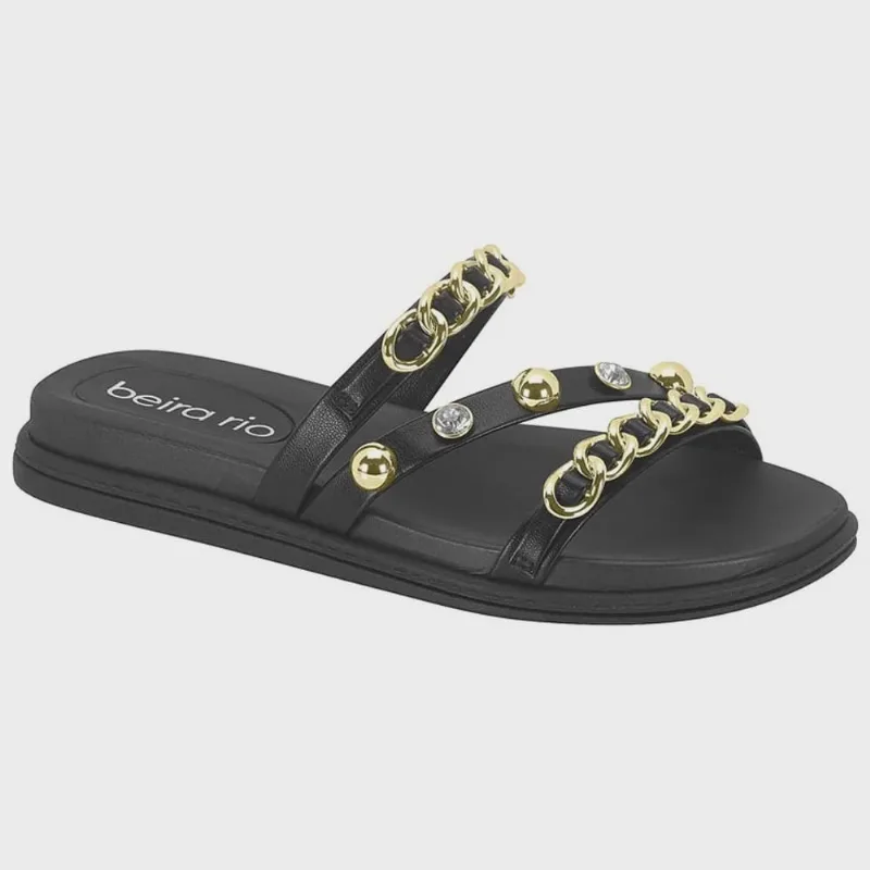 Chinelo Flatform Napa Preto Dourado Beira Rio 8488.119