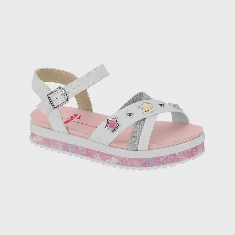 Sandália Infantil Feminina Branco Prata Rosa Molekinha 2305.1563