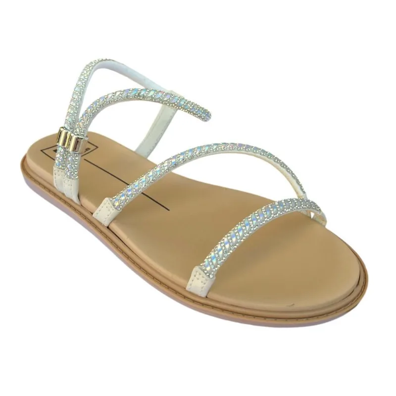 Sandália Rasteira Fem Moleca Brilho Branco/Perolado 5450.237