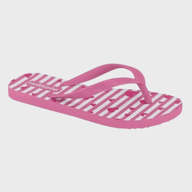 Molekinha Chinelo Tira Fina Estampa Coracao Pink