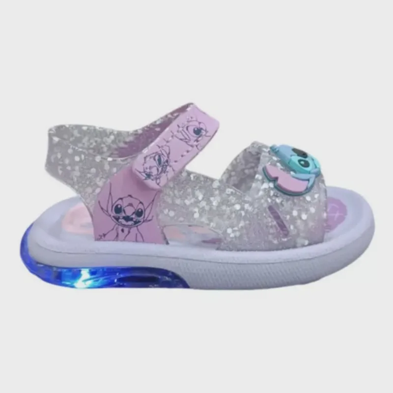 Sandália Grendene Infantil Meninas Stitch Disney Led Lilás Vidro Glitter