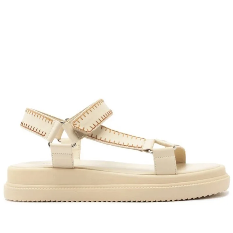 Papete plataforma diana pespontos branco E marrom C 30578 0010 0003 anacapri