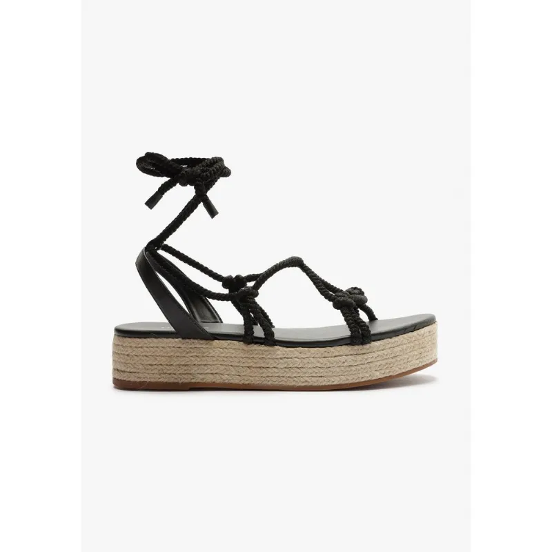 Sandália Flatform Feminina Amarração Cordões - Preto 038