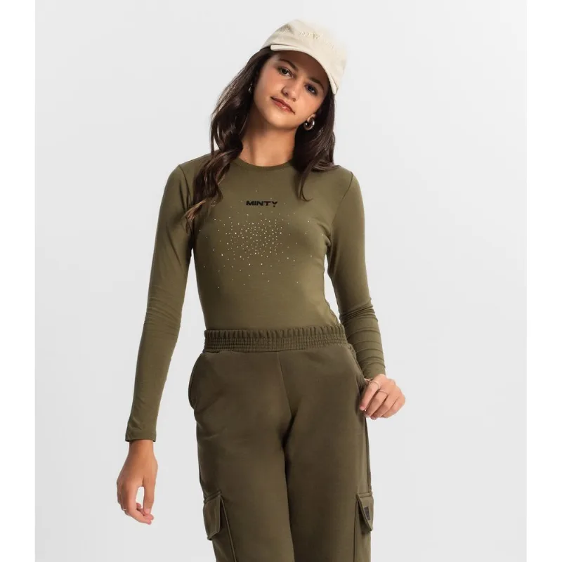 Blusa Juvenil Com Strass Manga Longa Minty Verde 14