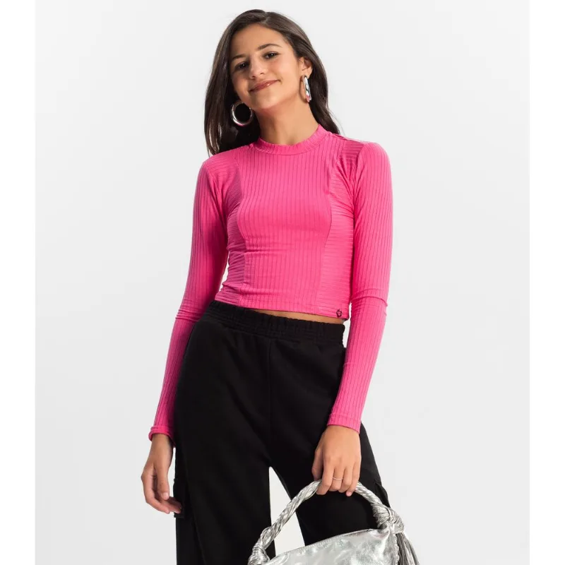 Blusa Cropped Juvenil Feminina Gola Alta Minty Rosa 18
