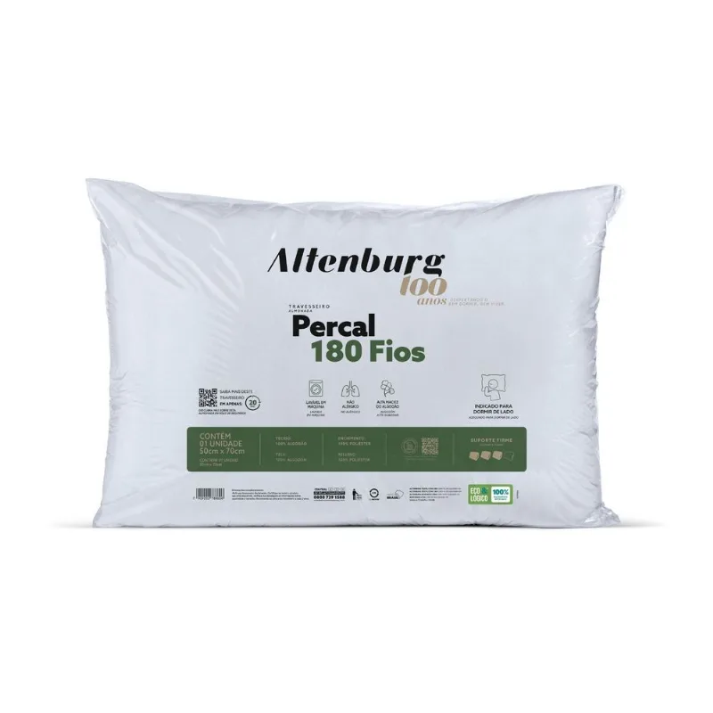 Travesseiro Percal 180 Fios Antialérgico Altenburg Branco Un