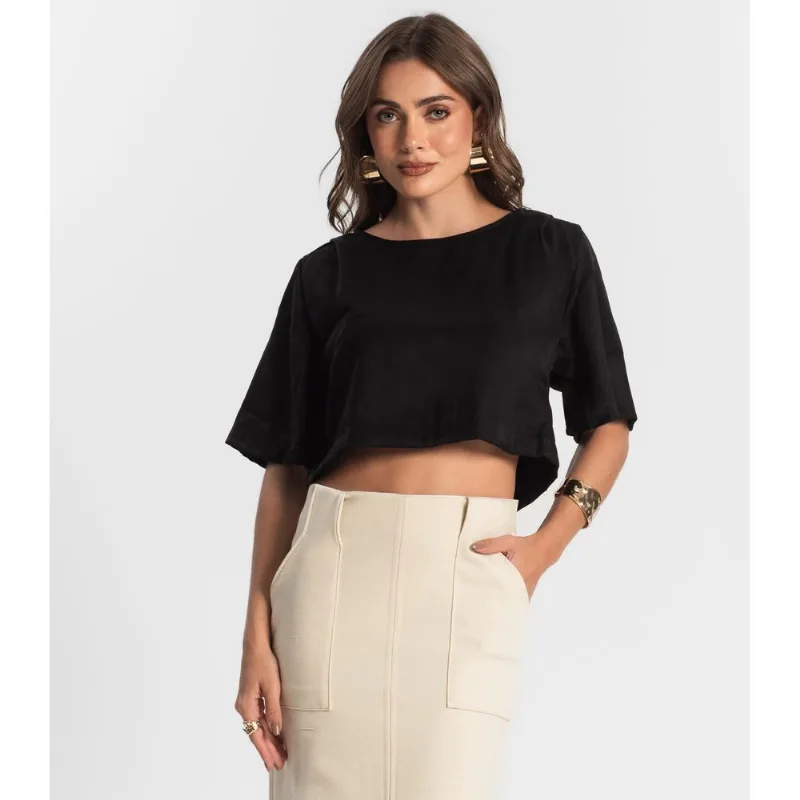 Blusa Feminina Box Em Tecido Alfaiataria Endless Preto GG