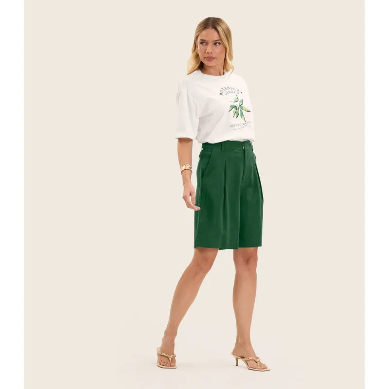 Bermuda Feminina Em Linho Com Bolsos Endless Verde GG