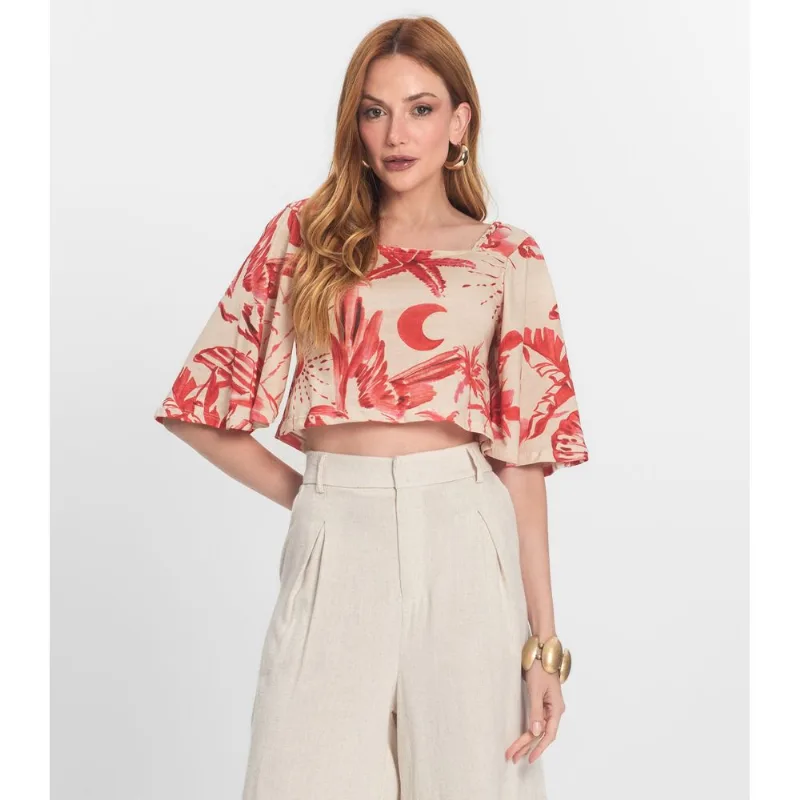 Blusa Cropped Manga Ampla em Meia Malha Endless Laranja P
