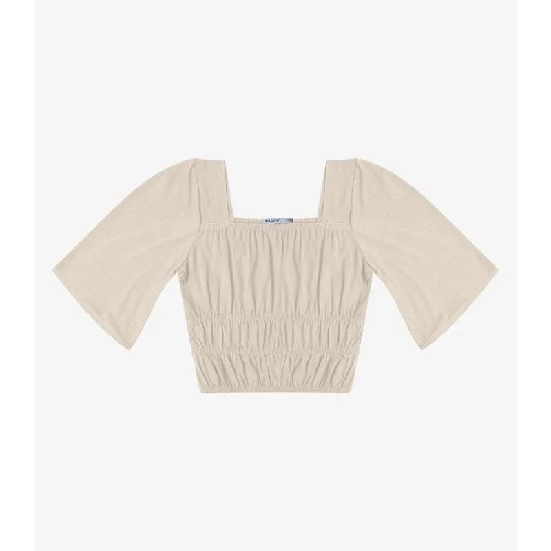 Blusa Cropped Feminina com Manga Ampla Endless Bege GG