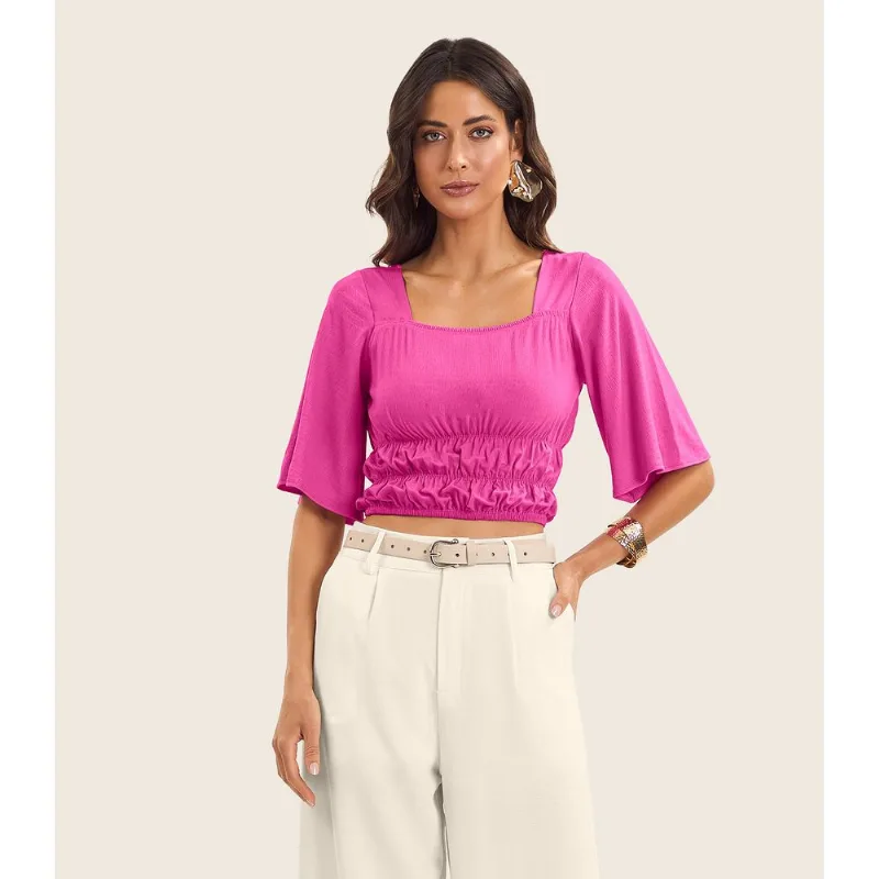 Blusa Cropped Feminina com Manga Ampla Endless Rosa M
