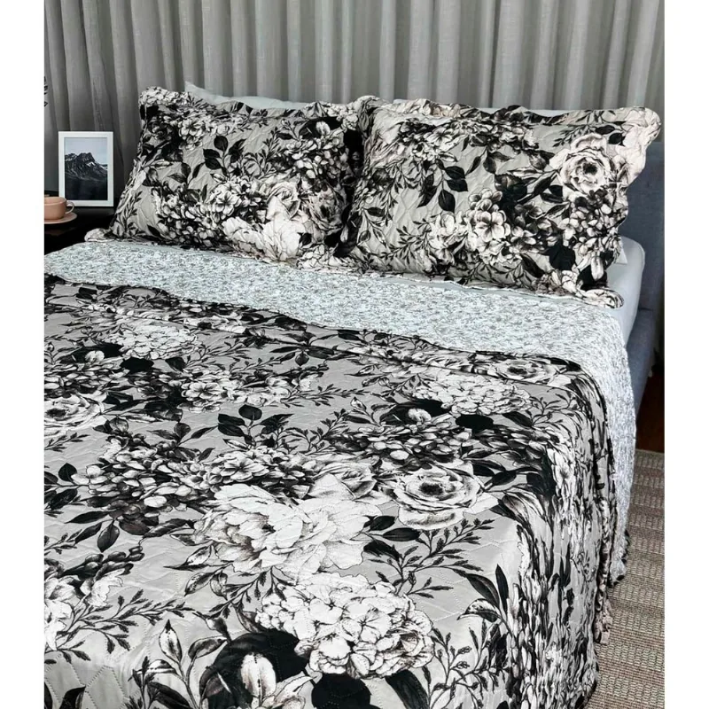 Cobreleito Casal Estampado Dupla Face Lepper Preto Un