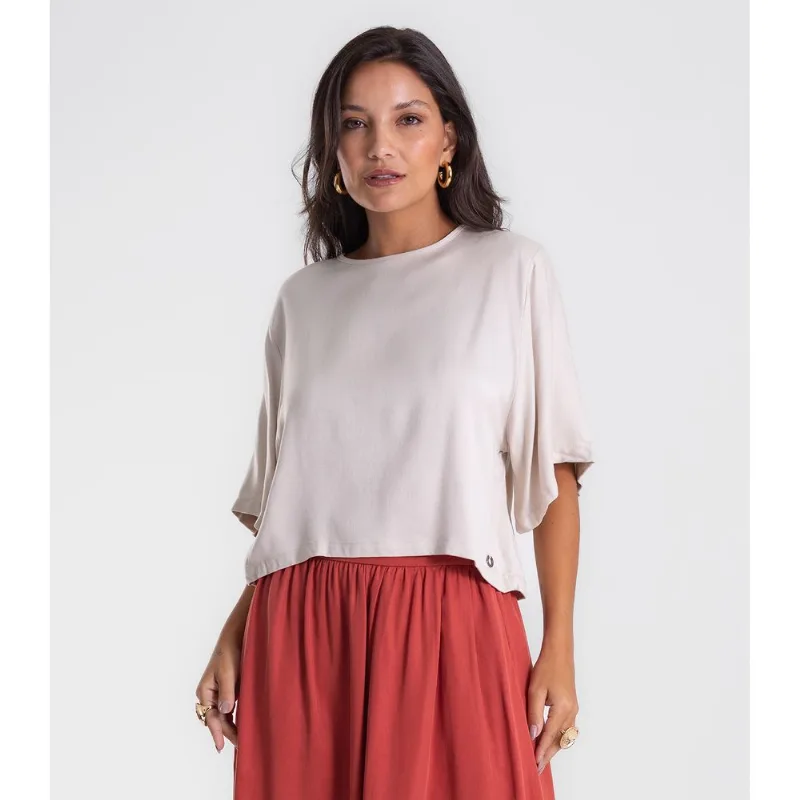 Blusa Feminina Box Manga Ampla Viscose Endless Bege M
