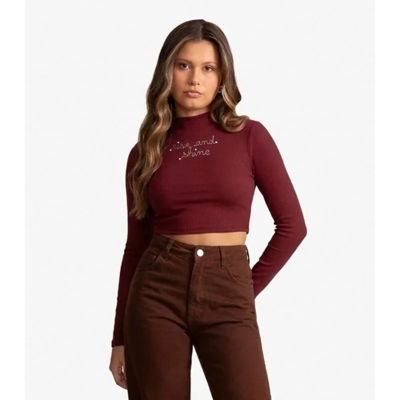 Blusa Juvenil Longa Molecotton E Rebites Minty Vermelho 12