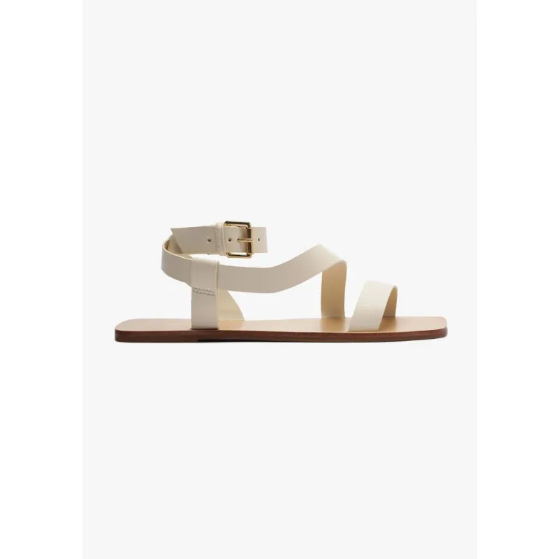 Sandália Rasteira Feminina Bico Quadrado - Creme 035