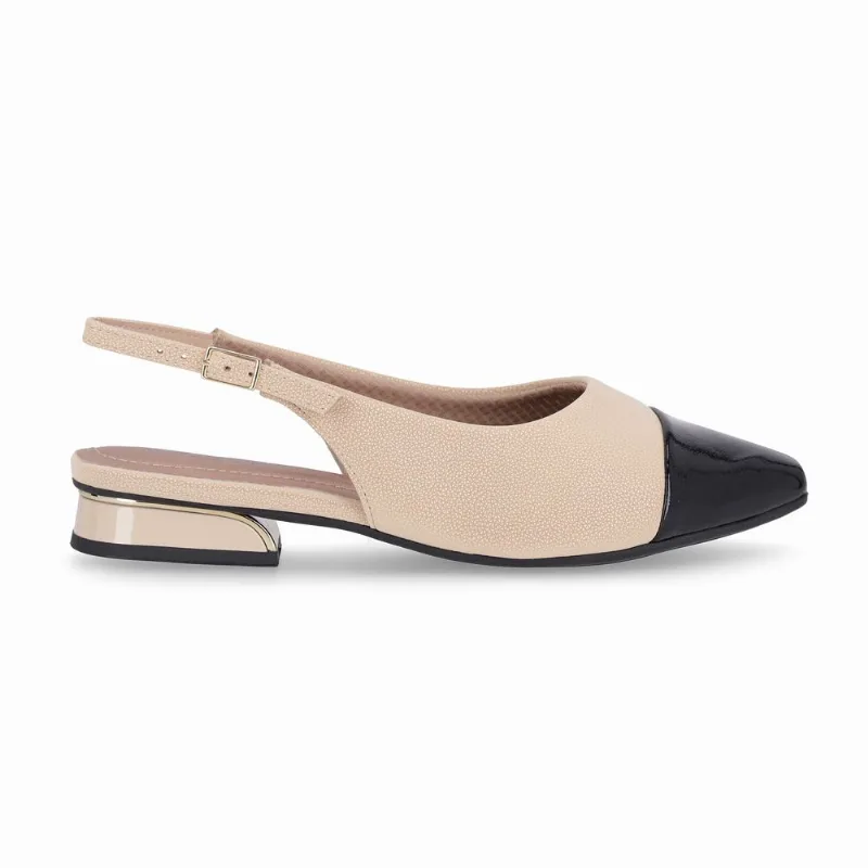 PICCADILLY MAXI - Sapato Slingback Silvia Salto Baixo Brule com Preto 36