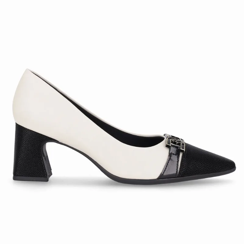 Scarpin Irene Salto Alto Off White com Preto 39