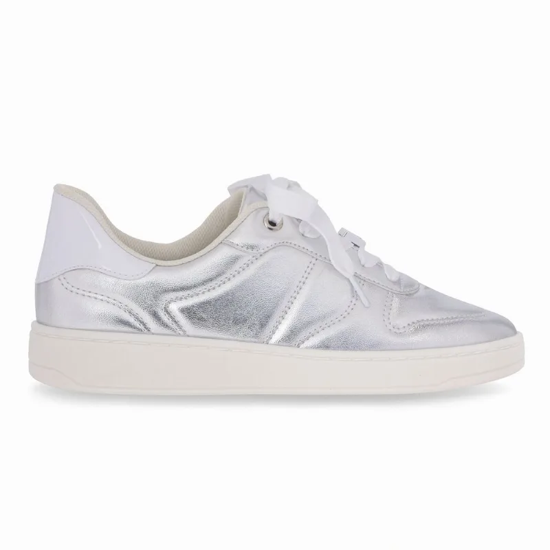 Tênis Beta Salto Baixo Prata com Branco Neve 36