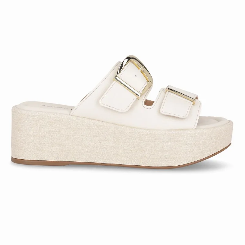 Tamanco Leia Anabela Médio Off White 34 - PICCADILLY