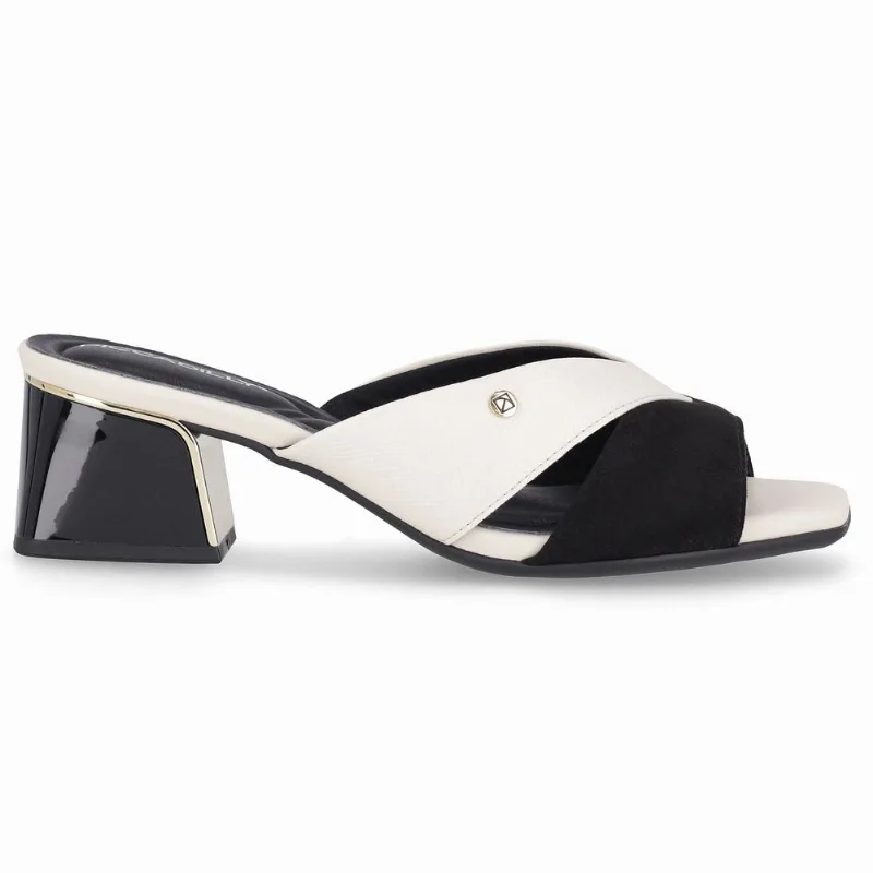 Tamanco Renee Salto Médio Off White com Preto 33