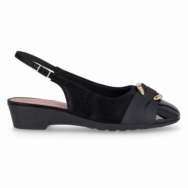 PICCADILLY MAXI - Sapato Slingback Anabela Médio Preto 35