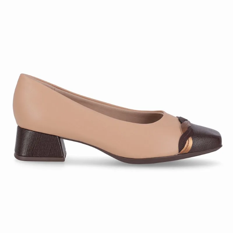 Scarpin Tati Salto Médio Nude Claro com Cacau 34