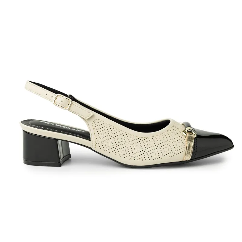 Slingback Taci Salto Médio Off White com Preto 35