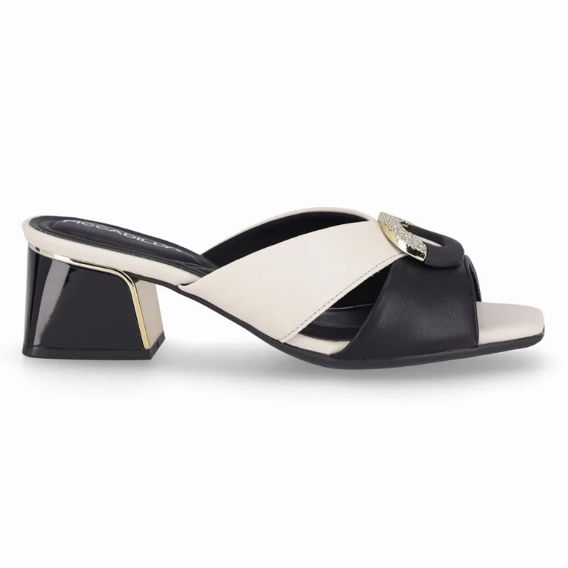 Tamanco Renee Salto Médio Off White com Preto 39