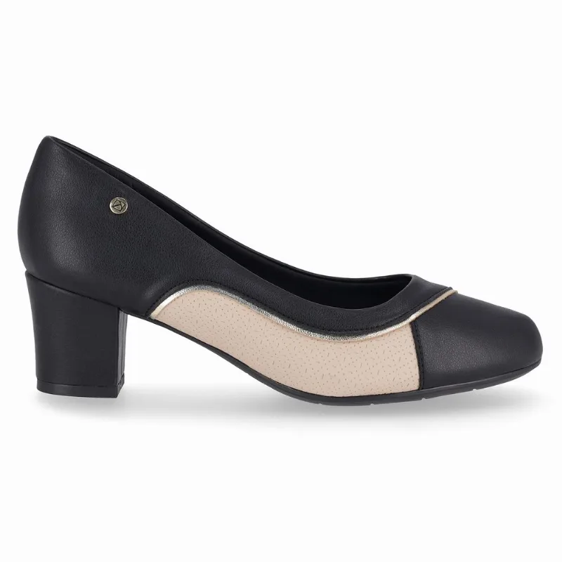 Scarpin Laura Salto Médio Preto com Brule 35 - PICCADILLY