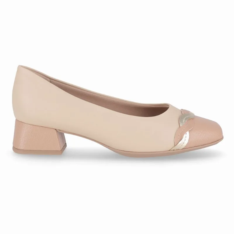 Scarpin Tati Salto Médio Brule com Nude Claro 35