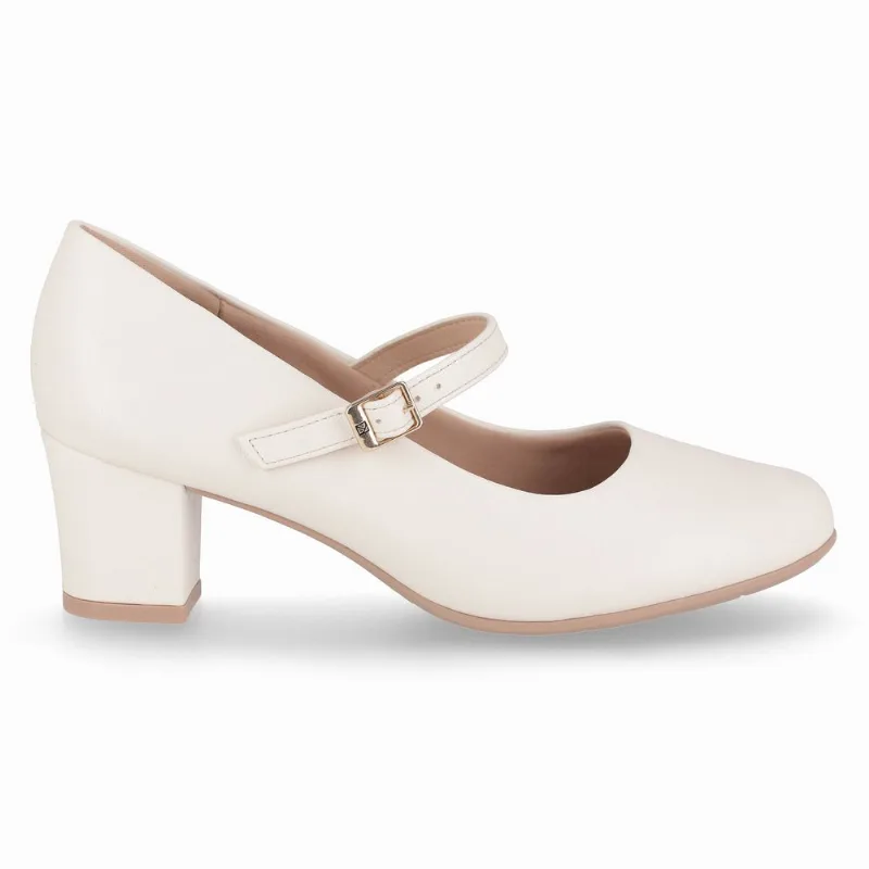 Scarpin Boneca Laura Salto Médio Off White 35