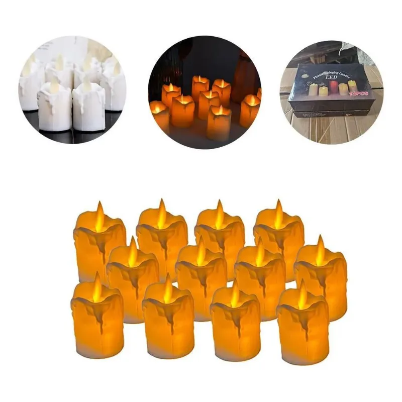 Kit 12 Velas Decorativa De Led Simulação Bala Amarel