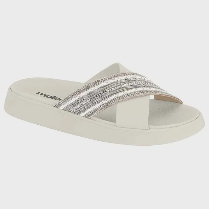 Chinelo Flatform Multi Prata Branco Off Moleca 5469.138