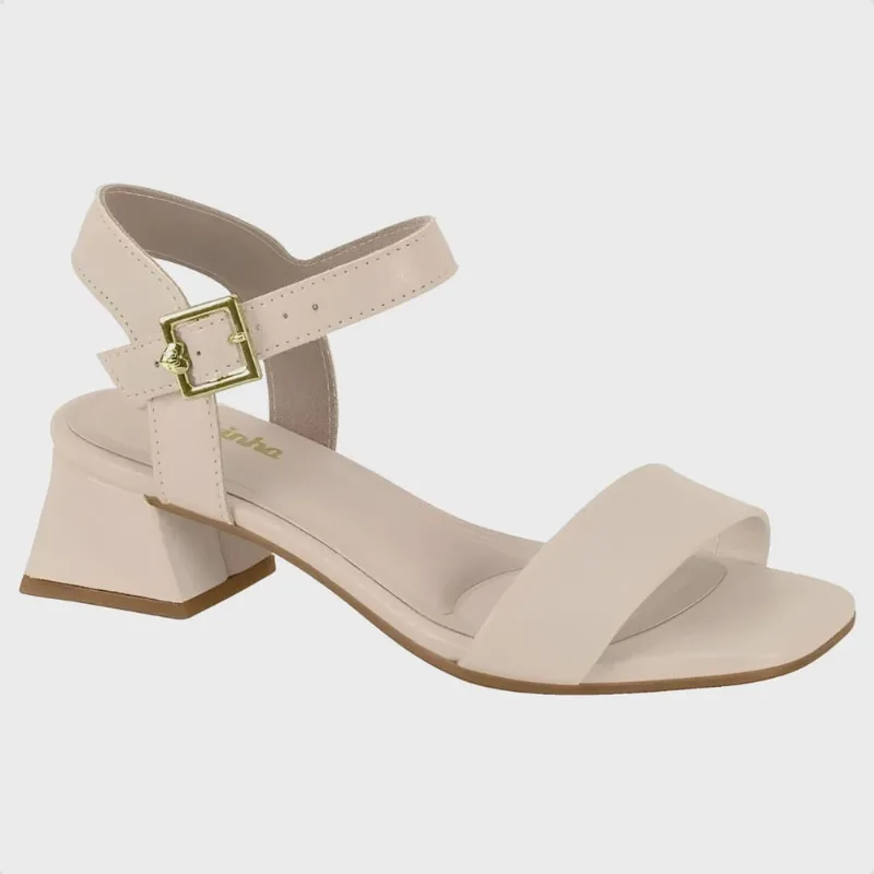 Sandália Infantil Molekinha Salto Quadrado Creme