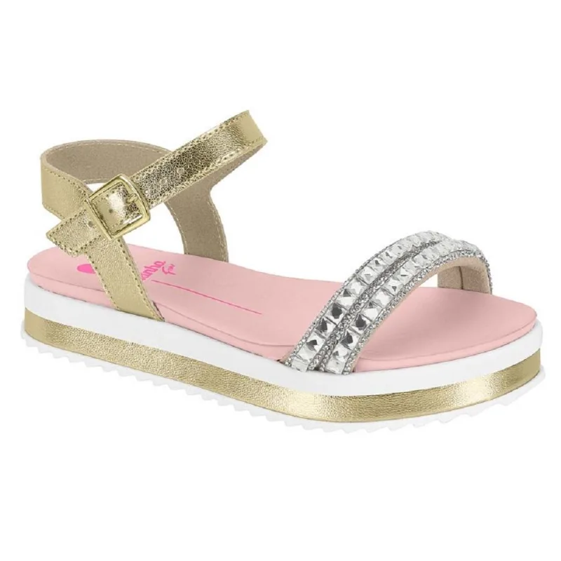 Sandalia Molekinha Metalizado Ref 2305.1566.29201 Dourado/ Creme/cristal 033