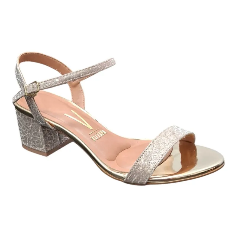 Sandália Salto Bloco Vizzano com Glitter Dourado