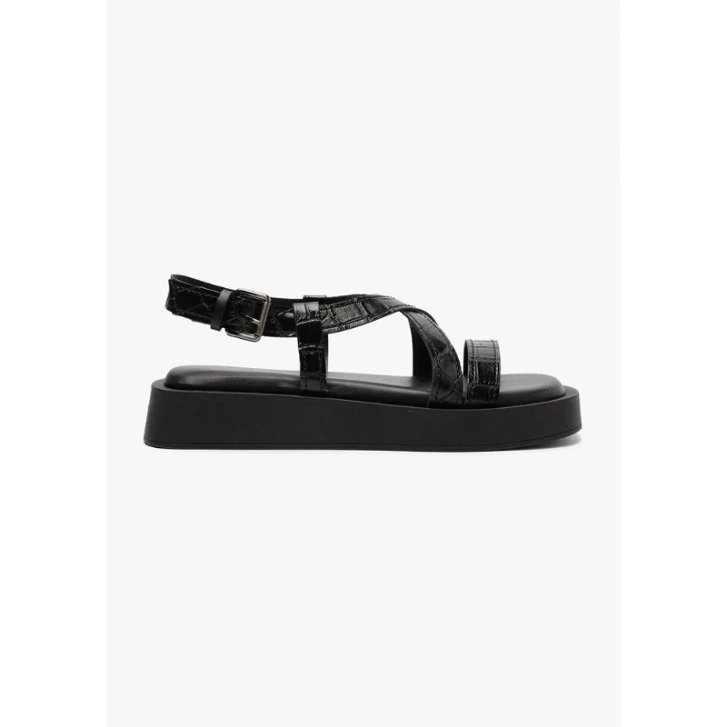 Sandália Papete Flatform Feminina Croco - Preto 039