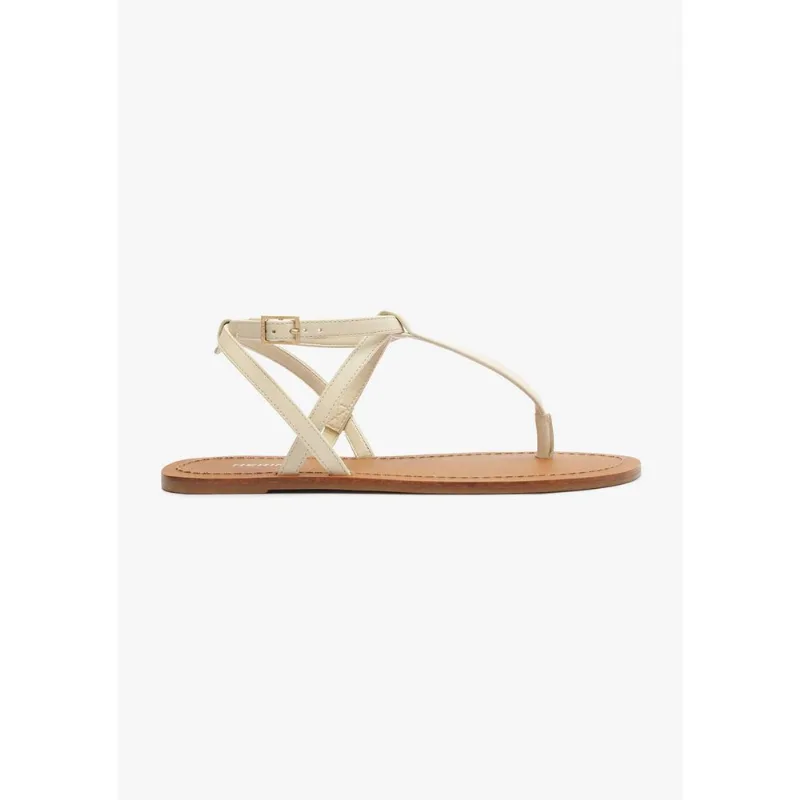 Sandália Rasteira Slim Cross - Creme 037