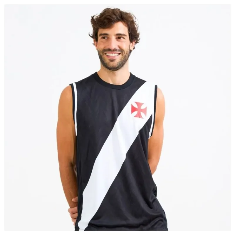 Camisa Regata Masculina Vasco G Braziline Fio Preto E Branco (MP) - Braziline