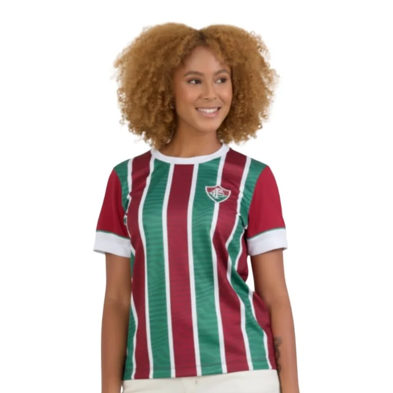 Camiseta Feminina P Fluminense Braziline Chiado Vinho Branco Vermelho (MP)