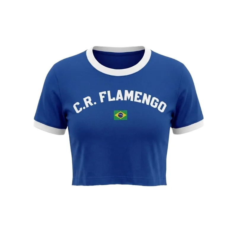 Cropped Feminino P Flamengo Braziline Flor Azul (MP)