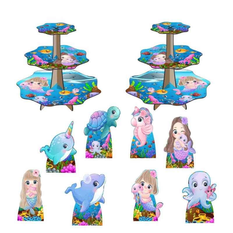Sereias Aquarela Kit 2 Baleiros Com 8 Displays De Mesa