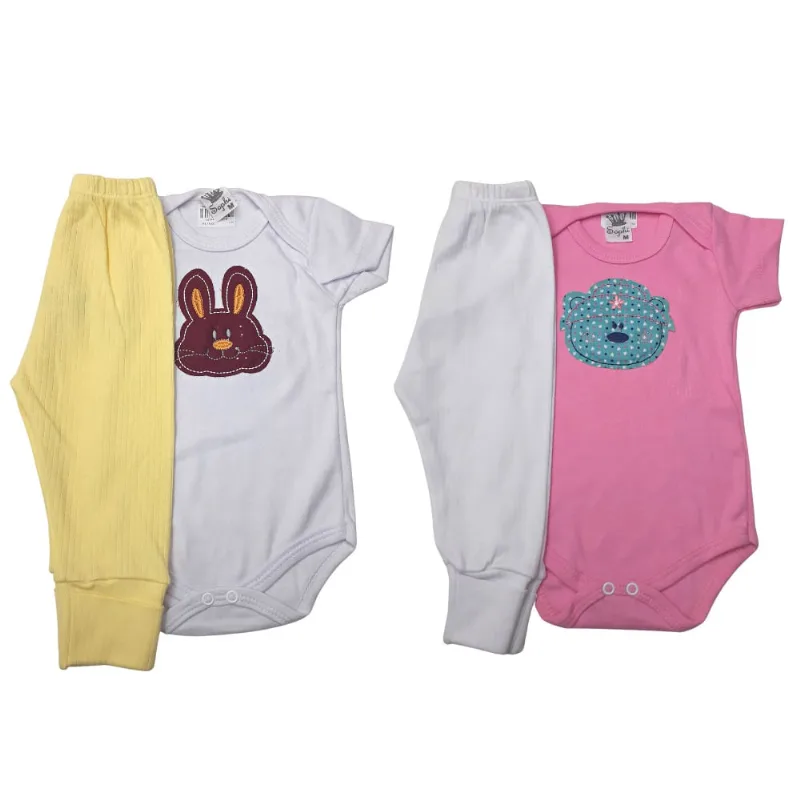 Kit Body Bebe Estampado Mijao Menina Bebe Algodão 4 Peças Roupa Infantil Saida Maternidade Frio Outono